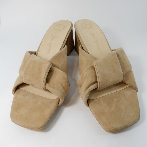 Paul Green SUPER SOFT Yasmin Slide Sandals US 9 Block Heel Beige Suede NEW $378 - Picture 6 of 13